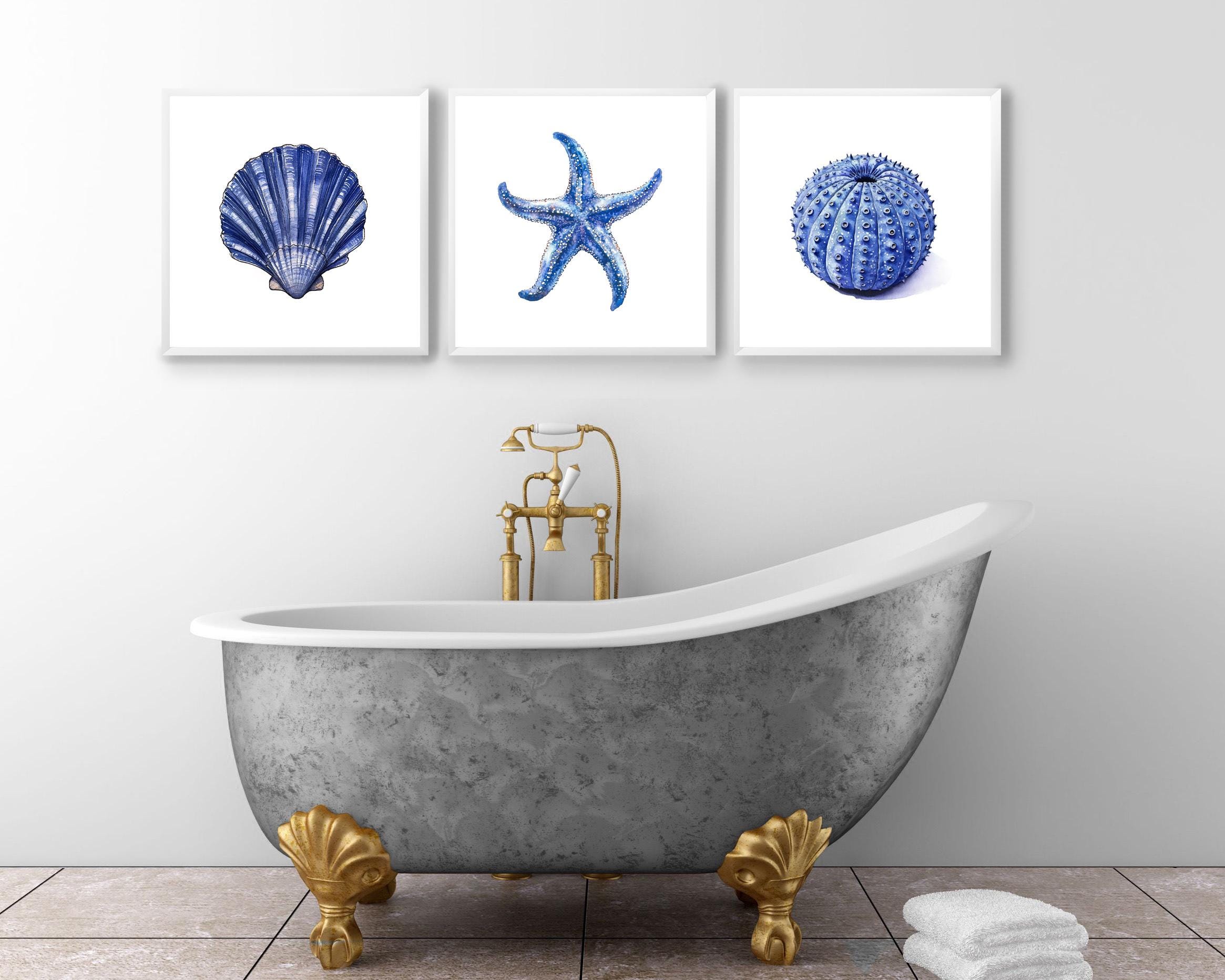 Coastal Wall Art Set Beach House Decor Blue Sea Life Print Nautical ...