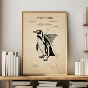 Funny Patent Print Penguin Gift for Teacher Wall Art Eclectic Home Office Decor Poster Teenage Boy Room Geek Gift for Engineer