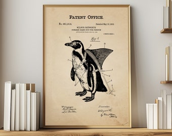 Funny Patent Print Penguin Gift for Teacher Wall Art Eclectic Home Office Decor Poster Teenage Boy Room Geek Gift for Engineer