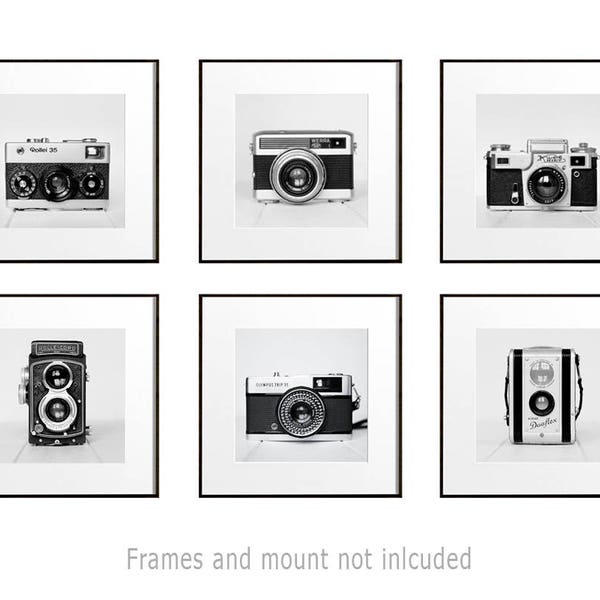 Vintage Camera Set of 6 Prints Camera Wall Art Gift for Photographer Hipster Gift Ideas Square Print Set, 6 Wall Prints, Large Wall Art
