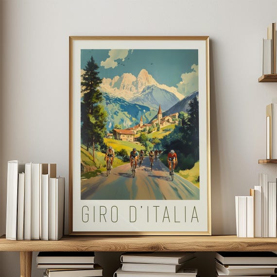 Vintage Cycling Poster Giro d'Italia Wall Art Italian Landscape Decor Cyclist Gift Home Office Retro Sport Print Man Cave Travel European