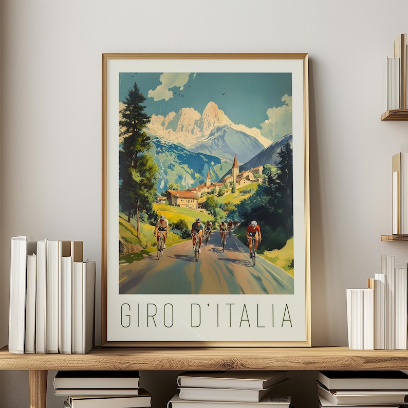 Vintage Cycling Poster Giro dItalia Wall Art Italian Landscape Decor Cyclist Gift Home Office Retro Sport Print Man Cave Travel European Decor Cafe Art Cycling Enthusiast Present