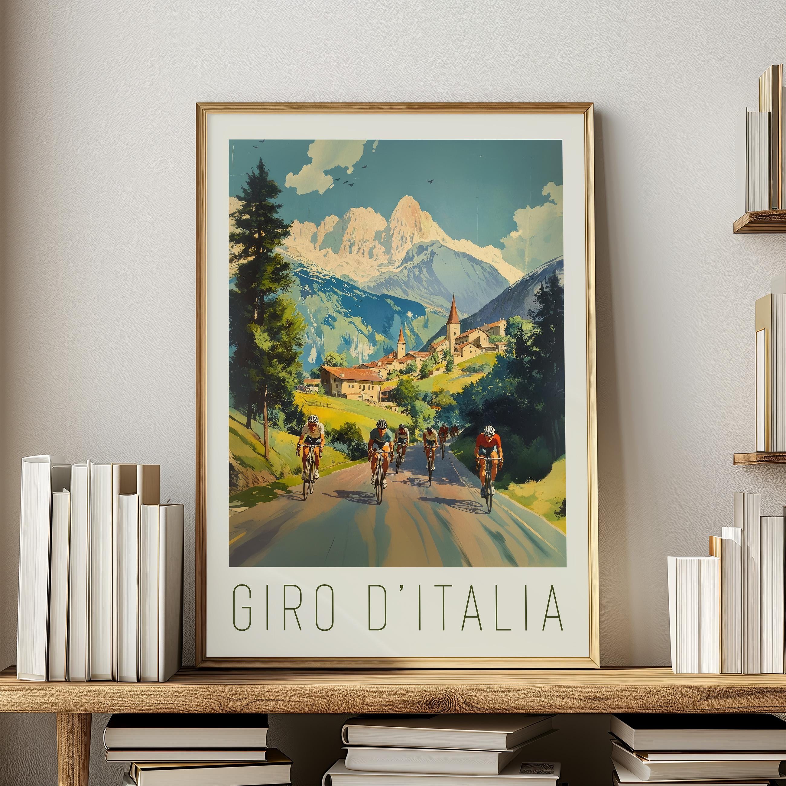 Vintage Cycling Poster Giro d'Italia Wall Art Italian Landscape Decor Cyclist Gift Home Office Retro Sport Print Man Cave Travel European