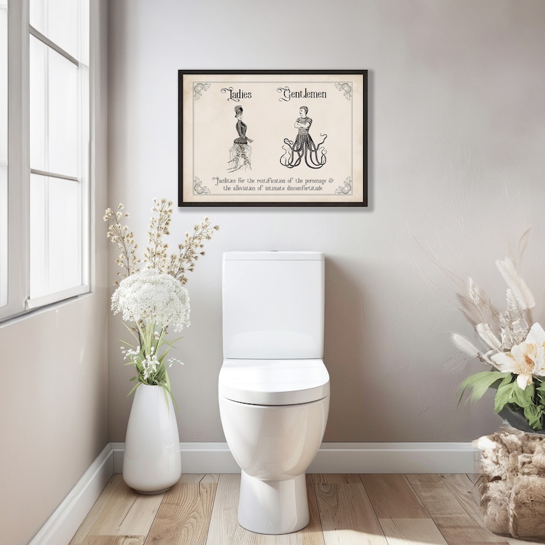 Vintage lustiges Toilettenschild | Witzige Badezimmer Kunst | Damen Herren Gothic Dekor | Steampunk Wandkunst | Eklektisches Paar Geschenk Bild 6
