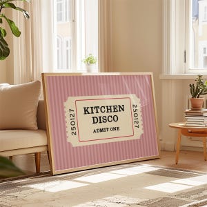 Admission Ticket Art Kitchen Disco Print Retro Style Decoration Vintage Wall Display Matt Quality Finish Trendy Home Accent Colorful Design Options Dining Room Art Perfect Cook Gift Nostalgic Entertainment Piece Various Sizes Available
