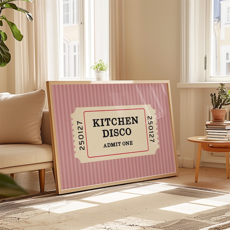 Admission Ticket Art Kitchen Disco Print Retro Style Decoration Vintage Wall Display Matt Quality Finish Trendy Home Accent Colorful Design Options Dining Room Art Perfect Cook Gift Nostalgic Entertainment Piece Various Sizes Available