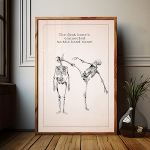 Skeleton Print Martial Arts Print MMA Fan Gift Surreal Art Quirky Decor Vintage Decor Funny Skeleton