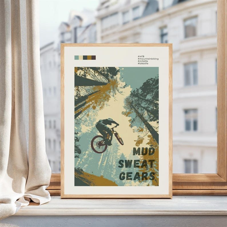 Mountain Bike Art Wall Print Cycling Decoration Man Cave Decor Bike Enthusiast Gift Idea Outdoor Adventure Trail Rider Mtb Design Cycling image 6