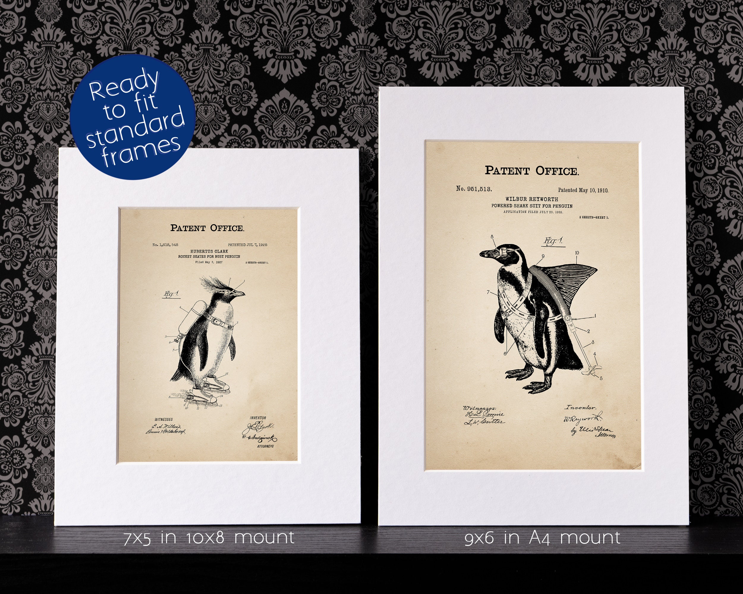 Funny Penguin Wall Art Set Patent Prints for Quirky Home