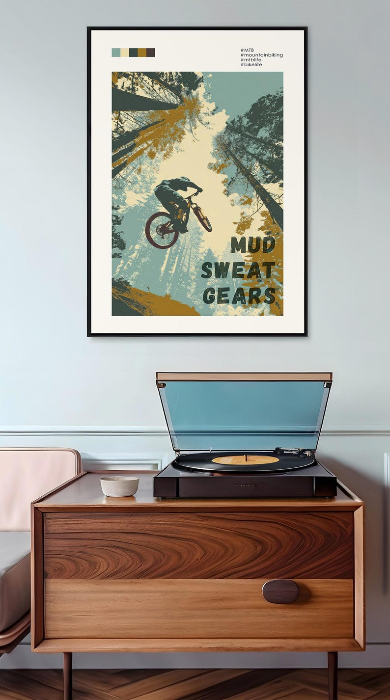 Mountain Bike Art Wall Print Cycling Decoration Man Cave Decor Bike Enthusiast Gift Idea Outdoor Adventure Trail Rider Mtb Design Cycling image 8