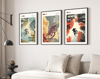Mountain Bike Art Print Set Wall Decoration Bike Shop Cycling Decor Man Cave Display Adventure Prints Gift Biker Motivational Poster Home