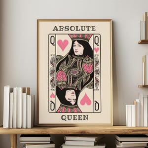 Roze esthetische kamerinrichting trendy girly slaapkamerinrichting vintage speelkaartposter grote print koningin van harten voor zus verjaardag leuk cadeau