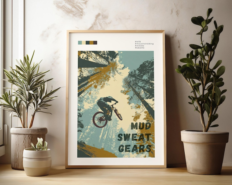 Mountain Bike Art Wall Print Cycling Decoration Man Cave Decor Bike Enthusiast Gift Idea Outdoor Adventure Trail Rider Mtb Design Cycling image 2