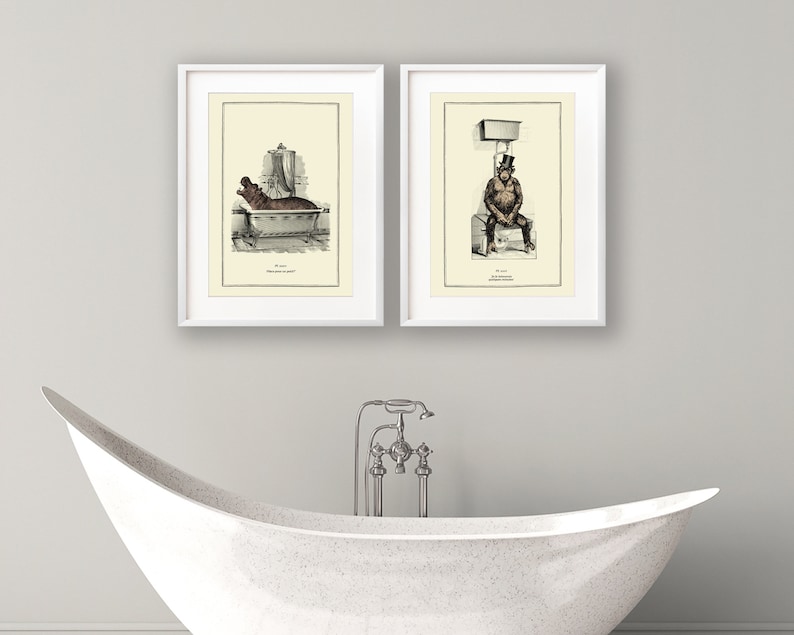 Vintage Bathroom Animal Print Set Funny Toilet Wall Prints Etsy