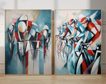 Cycling Wall Art Abstract Bicycle Print Set Cyclist Gift Modern Sports Decor Bike Art Office Decoration Bike Lover Home Decor Athletic