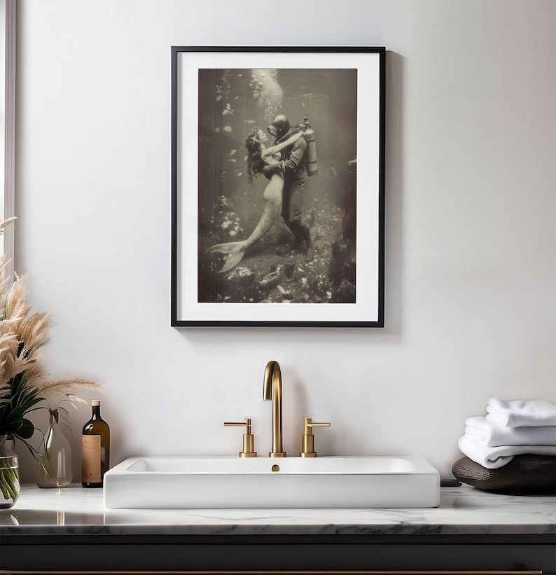 Maritime Wall Art Vintage Mermaid Collection Beach House Design Coastal Theme Decor Beautiful Bathroom Display Ocean Style Artwork Perfect Seaside Gift Essential Nautical Look Classic Beach House Aesthetic Sepia Print Collection