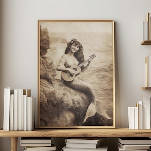 Vintage Mermaid Photo Wall Art for Bathroom Coastal Decor Beach House Wall Decoration Ocean Theme Nautical Print Fantasy Art Mermaidcore