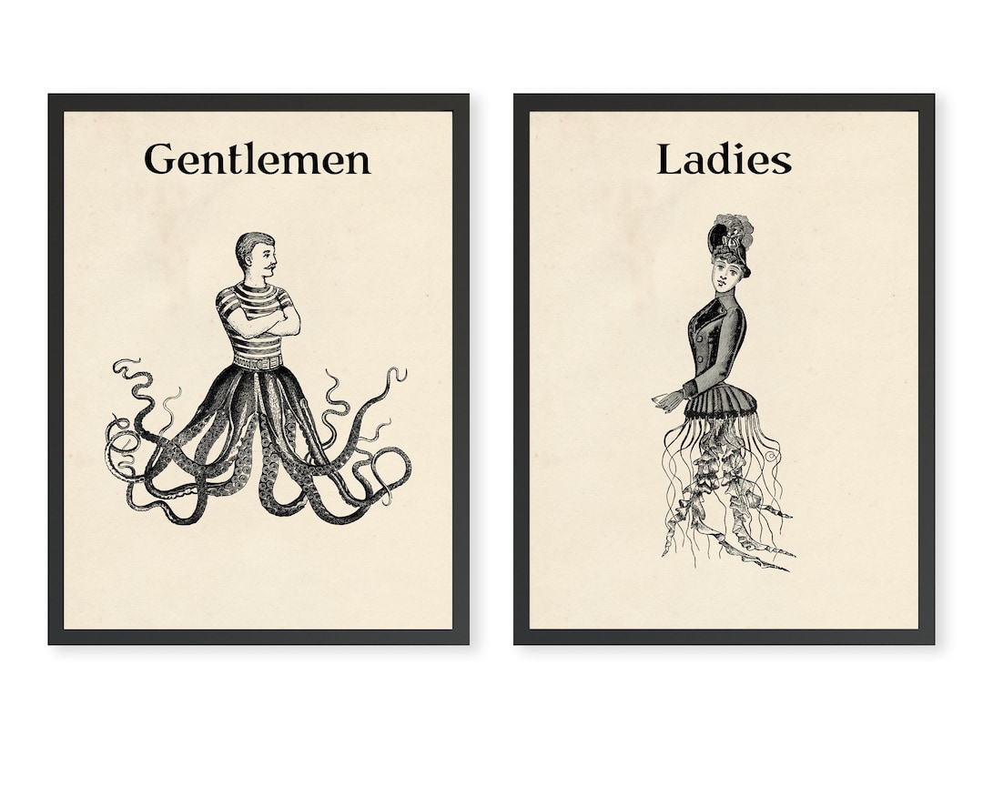 Funny Bathroom Wall Art, Quirky Bathroom Signs, Ladies and Gentlemen