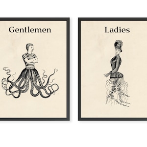 Funny Bathroom Wall Art Quirky Bathroom Signs Ladies and Gentlemen Signs Set of 2 Prints Bathroom Prints Vintage Bathroom Decor