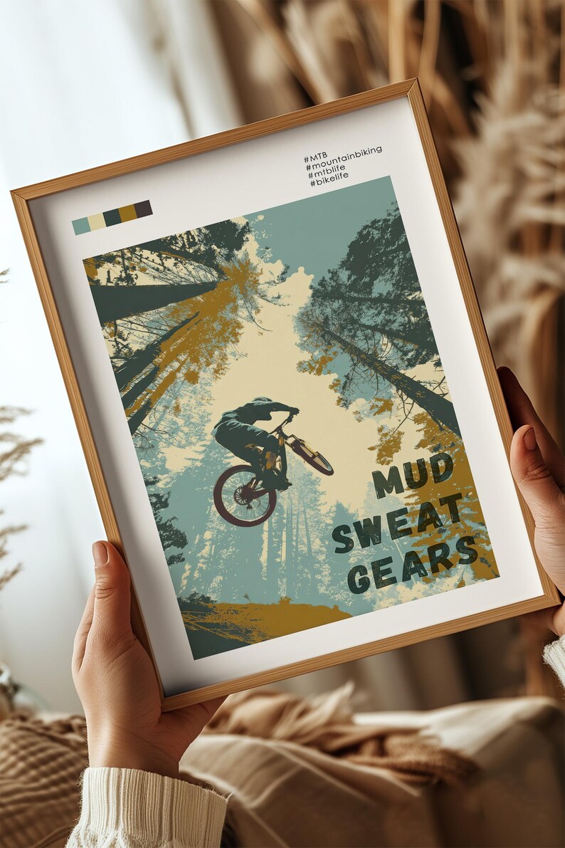 Mountain Bike Art Wall Print Cycling Decoration Man Cave Decor Bike Enthusiast Gift Idea Outdoor Adventure Trail Rider Mtb Design Cycling image 14