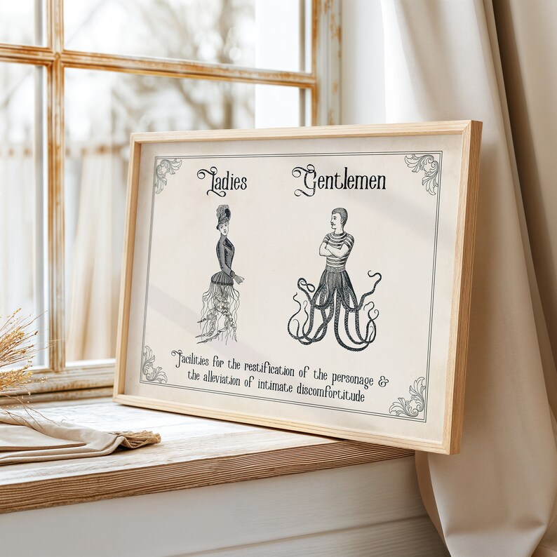 Vintage lustiges Toilettenschild | Witzige Badezimmer Kunst | Damen Herren Gothic Dekor | Steampunk Wandkunst | Eklektisches Paar Geschenk Bild 8