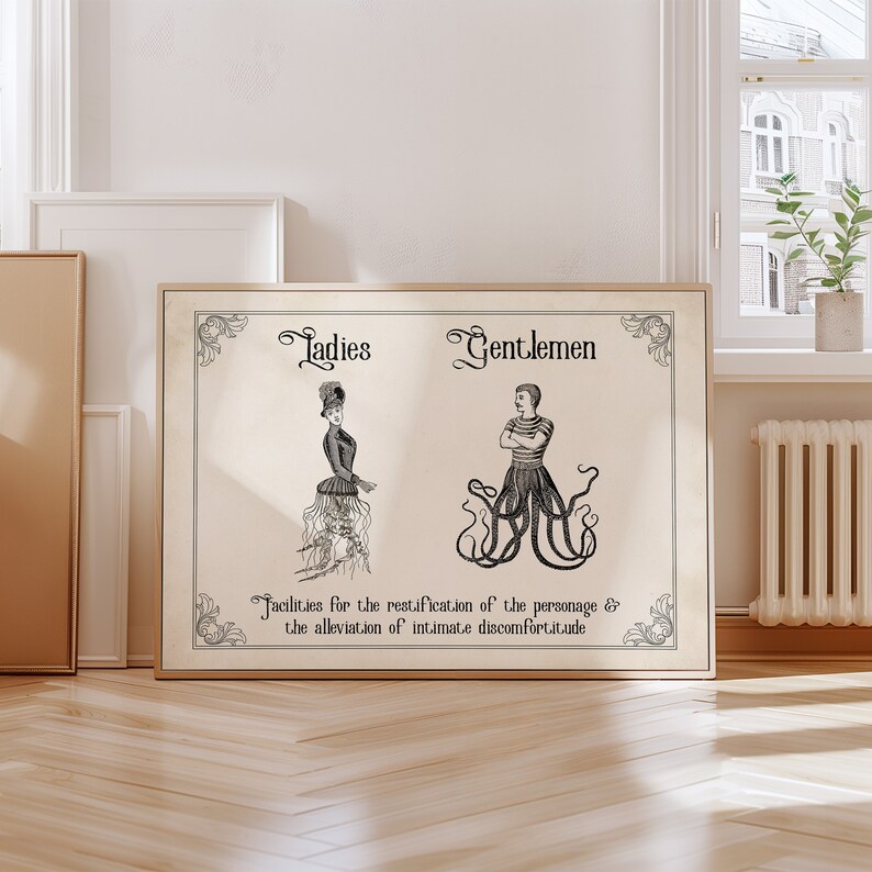 Vintage lustiges Toilettenschild | Witzige Badezimmer Kunst | Damen Herren Gothic Dekor | Steampunk Wandkunst | Eklektisches Paar Geschenk Bild 7