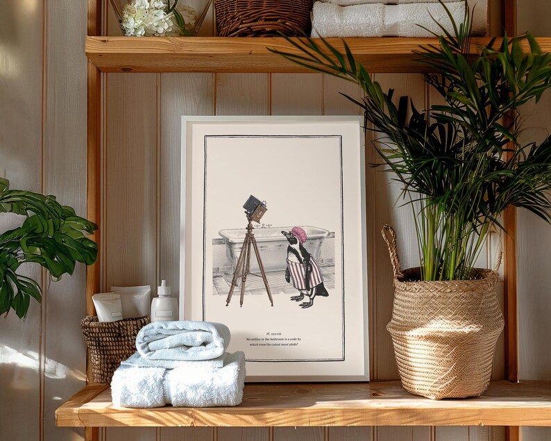 Funny Penguin Bathroom Wall Art for Vintage Bath Art Quirky Animal Print for Penguin Lover Gift for Retro Chic Decor image 4