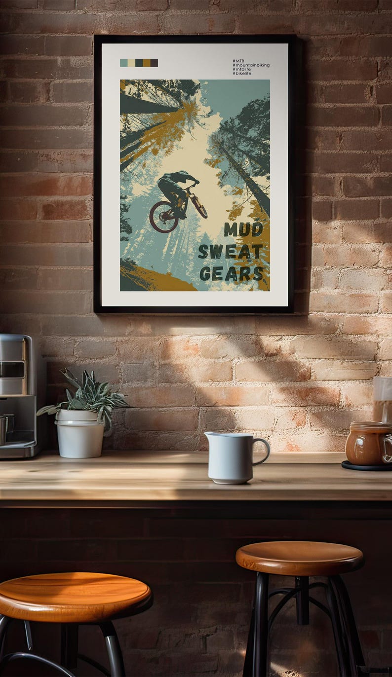 Mountain Bike Art Wall Print Cycling Decoration Man Cave Decor Bike Enthusiast Gift Idea Outdoor Adventure Trail Rider Mtb Design Cycling image 13