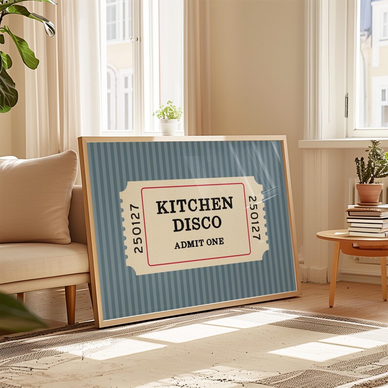 Vintage Kitchen Art Retro Ticket Design Admission Style Print Trendy Wall Decoration Matt Quality Finish Disco Kitchen Theme Colorful Home Accent Dining Area Display Perfect Cook Gift Nostalgic Entertainment Art Various Size Options