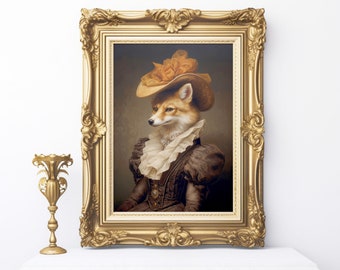 Vintage Fox Print, Fox in a Dress, Victorian Fox, Vixen Wall Print, Printables, Eclectic Home Decor, Historical Animals