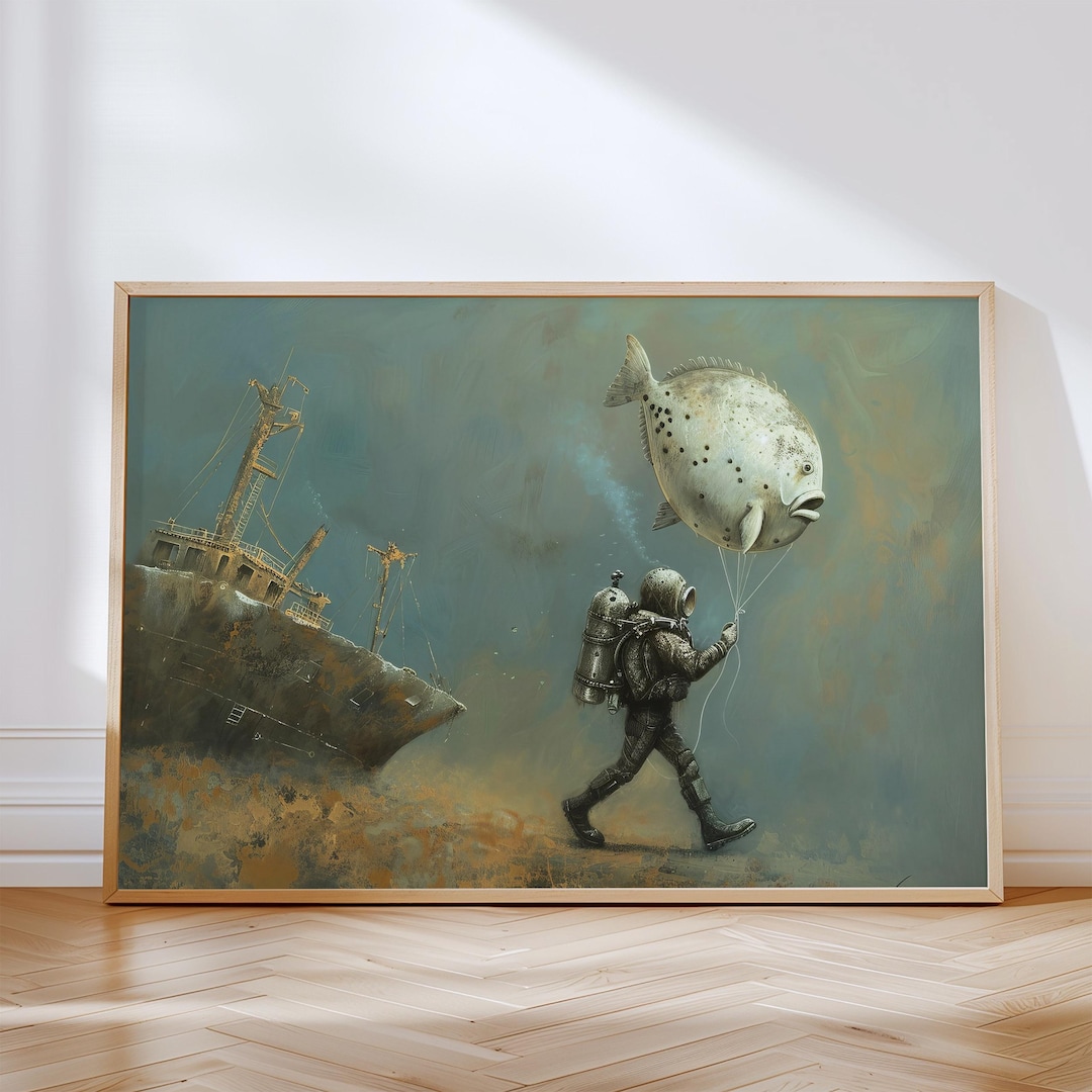 Vintage Diver Print Nautical Wall Decor Gift for Home Office Space ...