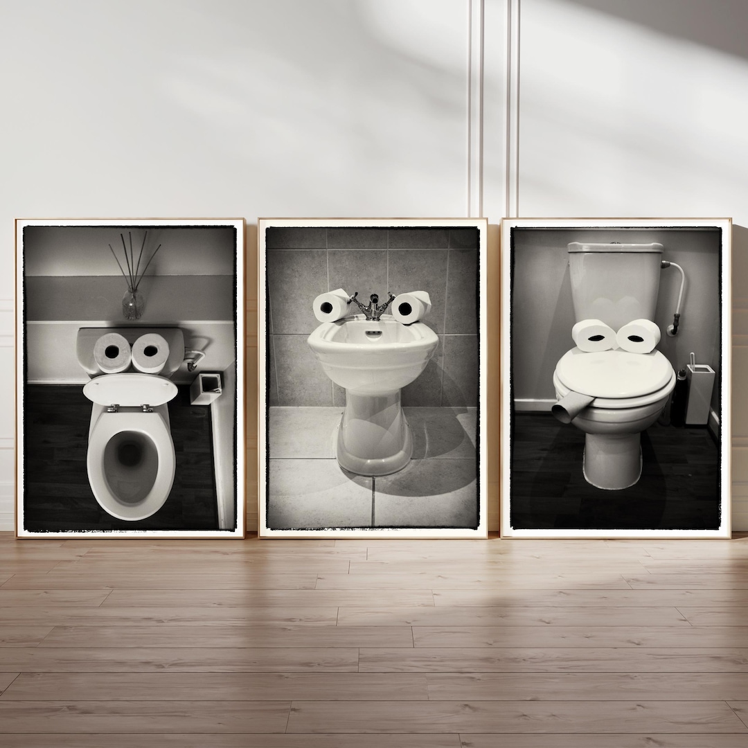 Bathroom Wall Art for Toilet Print Set of 3 Funny Black and White Photo ...