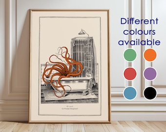 Bathroom Octopus Vintage Octopus Art Funny Bathroom Art Surreal Octopus Art Vintage Gothic Art Steampunk Art