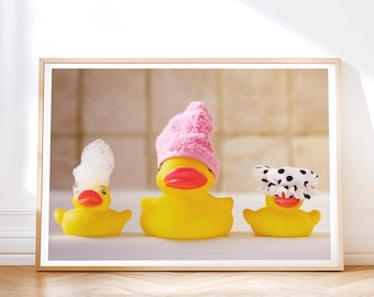 Cute Rubber Duck Bathroom Print Kid's Room Print Mother and Child Wall Art Photo Bathtime Ducklings