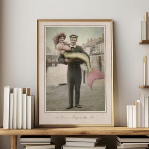 Vintage strand print zeemeermin kunst muur decor nautisch huis kust cadeau matroos ontwerp badkamer kunst zeemeermin kern strand decor vintage print