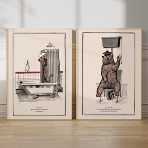 Funny Bear Prints Bathroom Prints Cute Animal Prints Surreal Art Bathroom Decor Eclectic Decor Vintage Art for Kids Bathroom