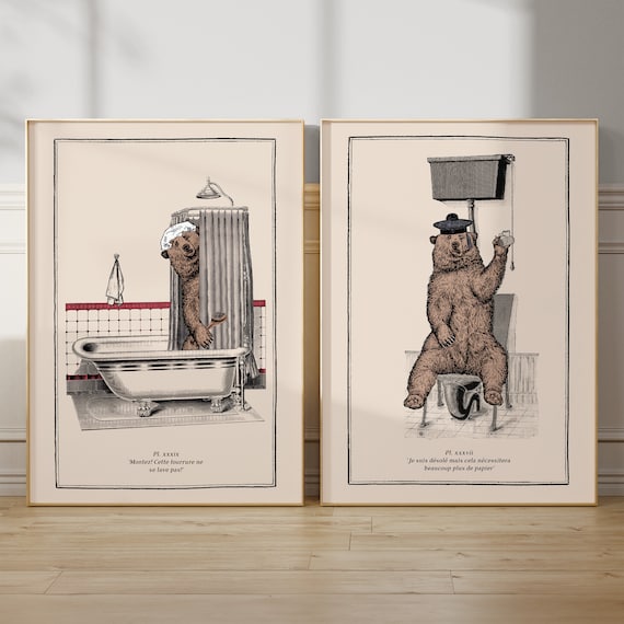 Funny Bear Prints Bathroom Prints Cute Animal Prints Surreal Art Bathroom Decor Eclectic Decor Vintage Art for Kids Bathroom