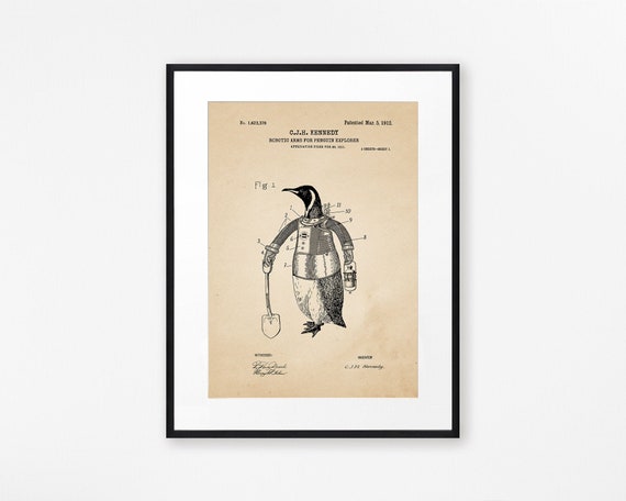 Funny Penguin Steampunk Art Funny Surreal Patents Print