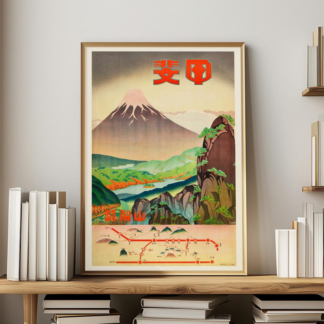 Vintage Japanese Travel Poster Mount Fuji Print Retro Asian Wall Art ...
