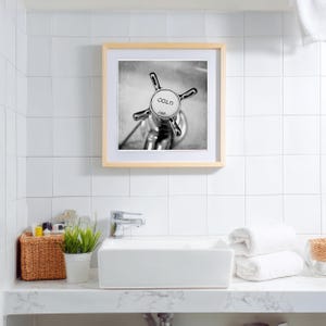 Bathroom Photo Art Vintage Taps Wall Prints for Retro Decor, Hot Cold Faucet Bath Vanity Art Black White Square Washroom Posters image 5
