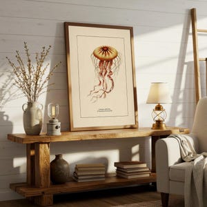 Väggkonst med havsliv för kustdekor, retro badrumstryck med havstema, vintage manetposter, naturhistorisk illustration, strandhusstämning bild 4