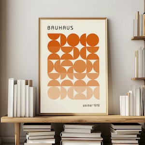 Bauhaus-poster Afficheset Orange väggkonst Minimalistisk väggkonst Konst från mitten av århundradet Bauhaus-tryck Abstrakt konst Bauhaus-tryckset bild 4