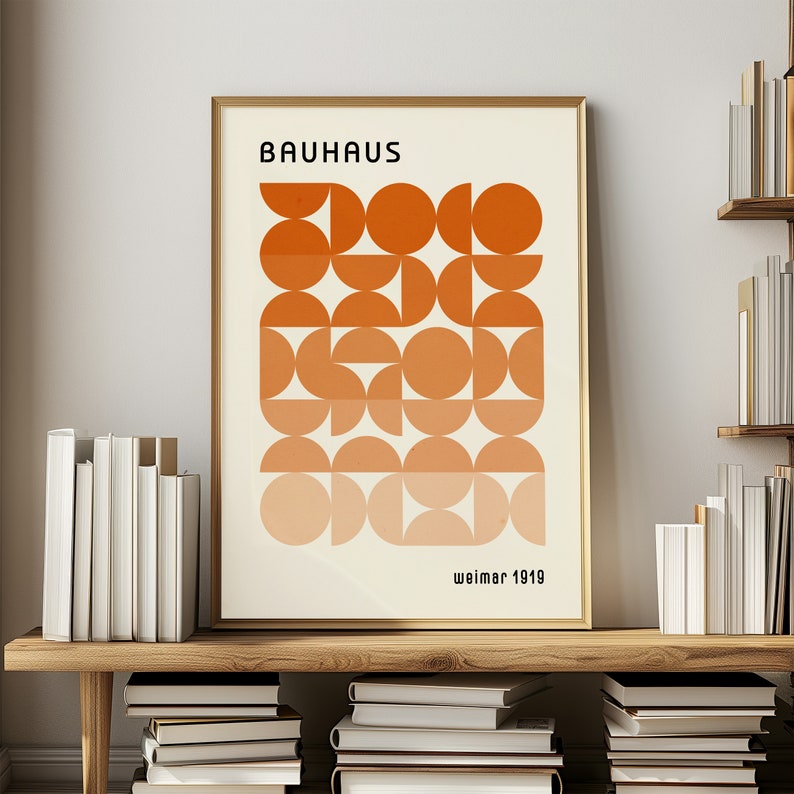 Bauhaus-poster Afficheset Orange väggkonst Minimalistisk väggkonst Konst från mitten av århundradet Bauhaus-tryck Abstrakt konst Bauhaus-tryckset bild 4