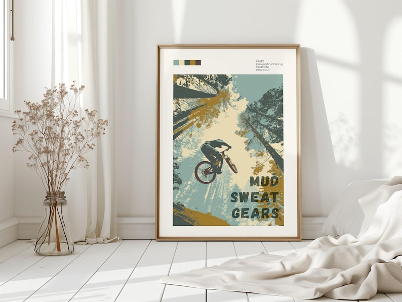 Mountain Bike Art Wall Print Cycling Decoration Man Cave Decor Bike Enthusiast Gift Idea Outdoor Adventure Trail Rider Mtb Design Cycling image 3