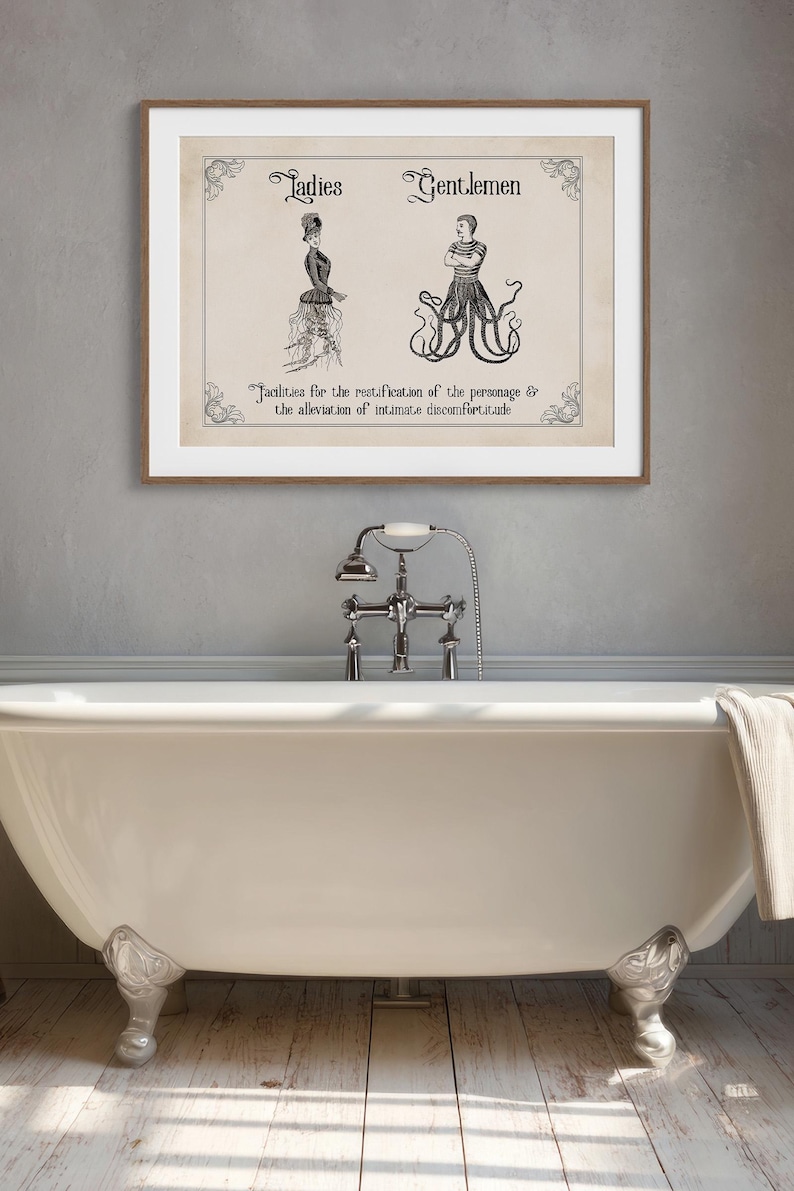 Vintage lustiges Toilettenschild | Witzige Badezimmer Kunst | Damen Herren Gothic Dekor | Steampunk Wandkunst | Eklektisches Paar Geschenk Bild 4
