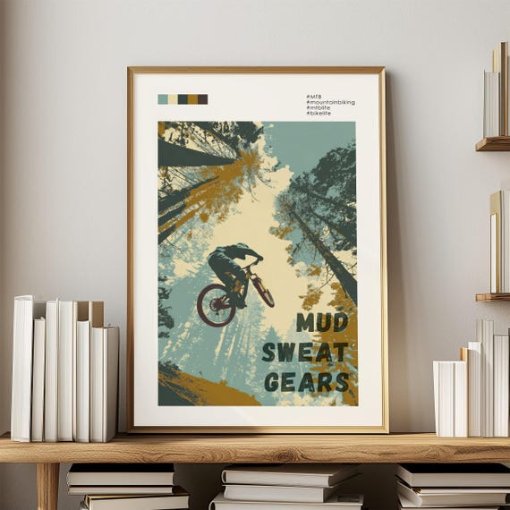 Mountain Bike Art Wall Print Cycling Decoration Man Cave Decor Bike Enthusiast Gift Idea Outdoor Adventure Trail Rider Mtb Design Cycling