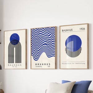 Bauhaus Prints Blau Wand Kunst Mid Century Modern Wohnzimmer Wand Dekor Poster 3er Set Bauhaus Ausstellung Poster Neues Zuhause Geschenkidee