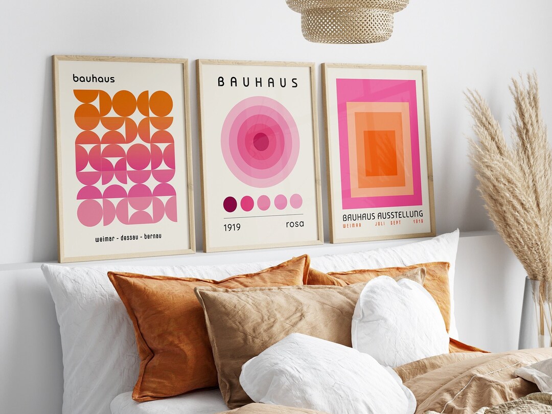 Bauhaus Set Affiche Orange Wall Art Minimalist Wall Art Mid Century Art ...