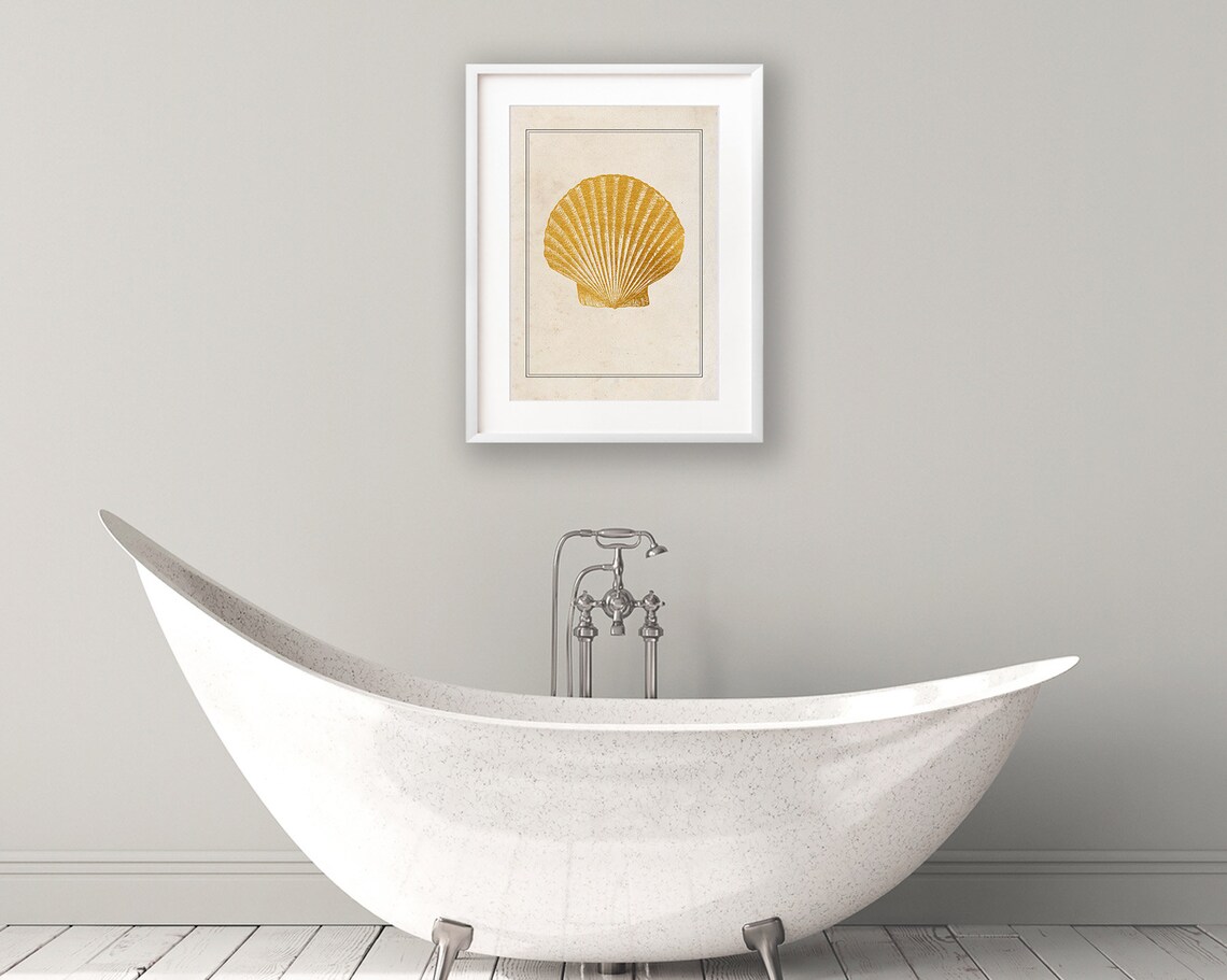 Vintage Sea Shell Print Bathroom Wall Art Scallop Wall - Etsy