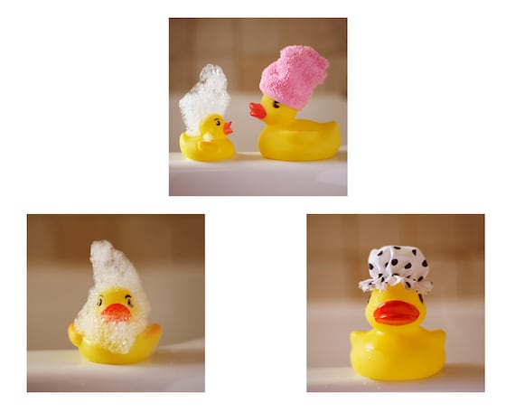 Set Of 3 Rubber Duck Bath Prints, Rubber Ducky Bathroom Set